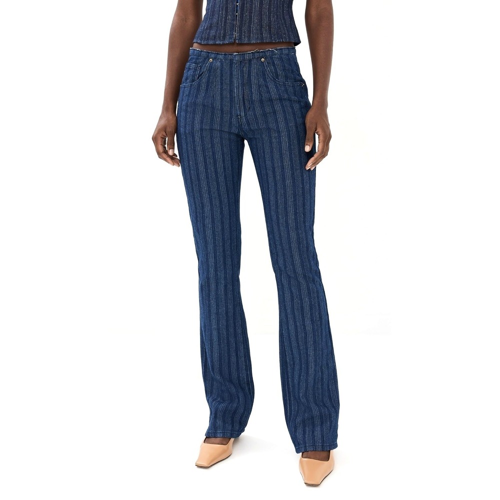Lioness Blue Striped Charismatic Jeans Slim Flare Retro Mid-Rise Denim Sz XS NWT